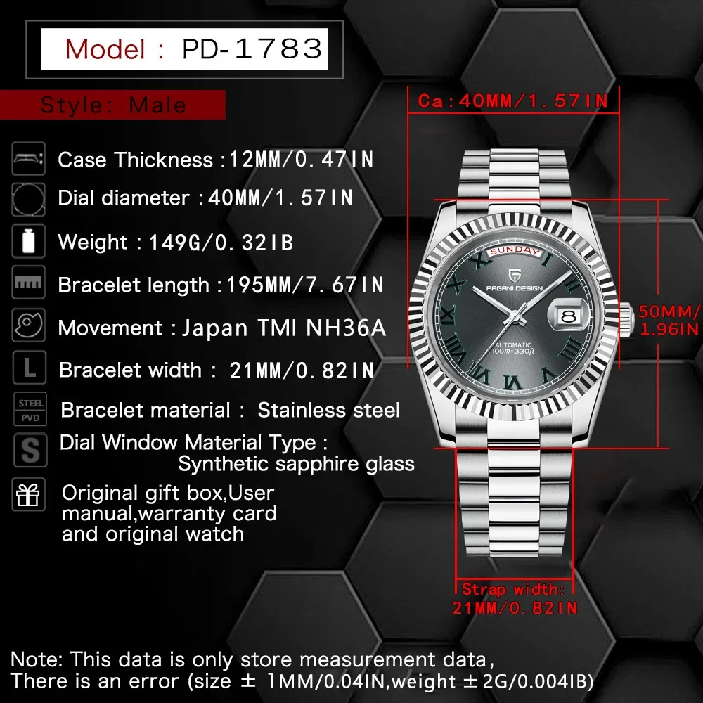 PAGANI DESIGN New40mm Week Calendar Type Watch in luxury setting