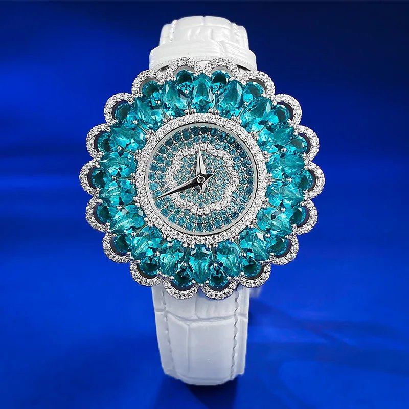 ZOCA Watch Luxury Bling High Quality Paraiba Turmaline Gemstones Watch Bracelets For Women Clock