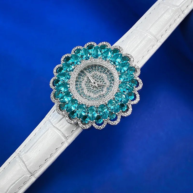 ZOCA Watch Luxury Bling High Quality Paraiba Turmaline Gemstones Watch Bracelets For Women Clock