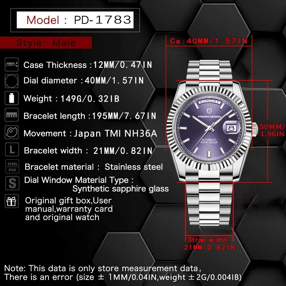 PAGANI DESIGN DD40 Men's Watches 2025 Top Luxury Automatic NH36A Mechanical Wristwatches AR Sapphire Mirror Watch For Men Clock