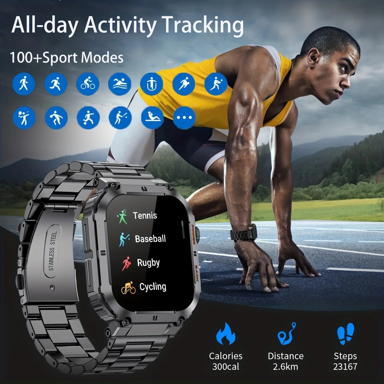 LIGE 1.96”Bluetooth Call Smart Watch Men 400mAh Waterproof Sport Fitness Tracker health monitor Smartwatch for Android IOS Phone