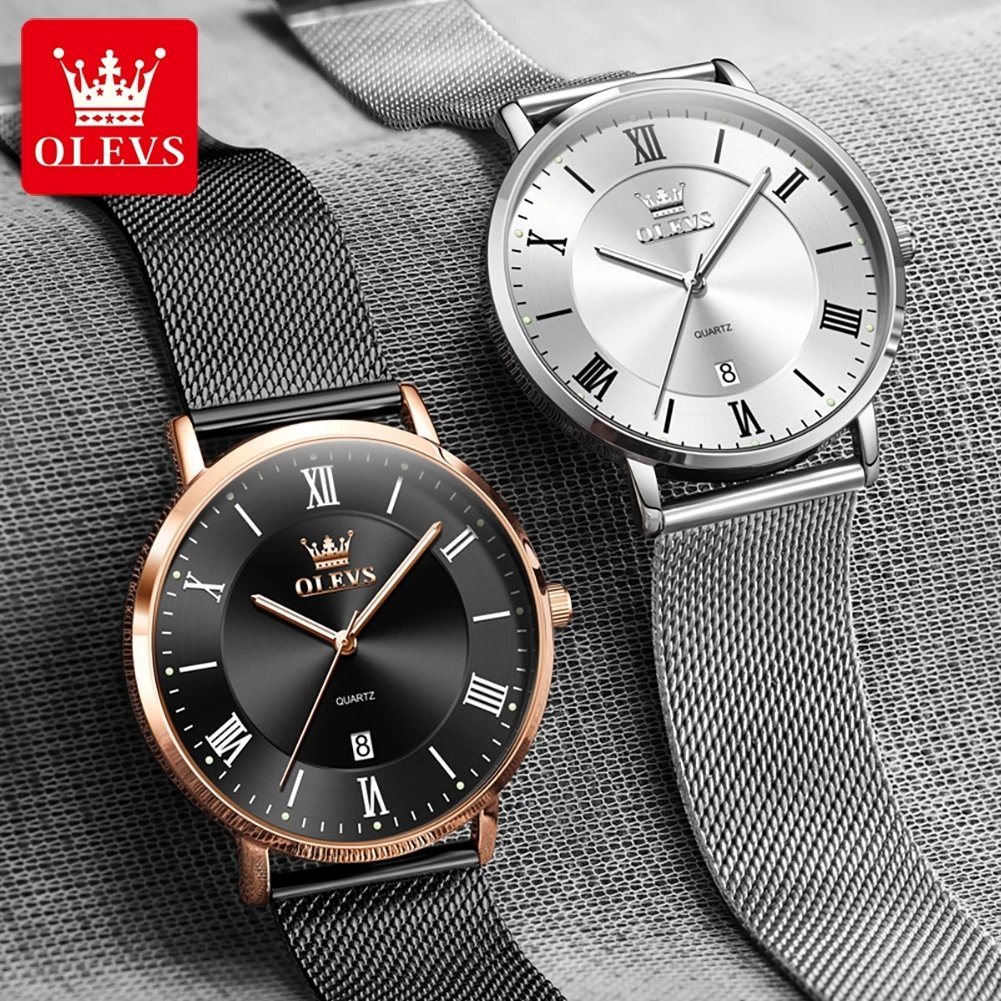 OLEVS 5623 Original Man Watch Ultra Thin Simple Mesh Steel Strap Quartz Watches for Men Auto Date Waterproof Luminous Mens Watch