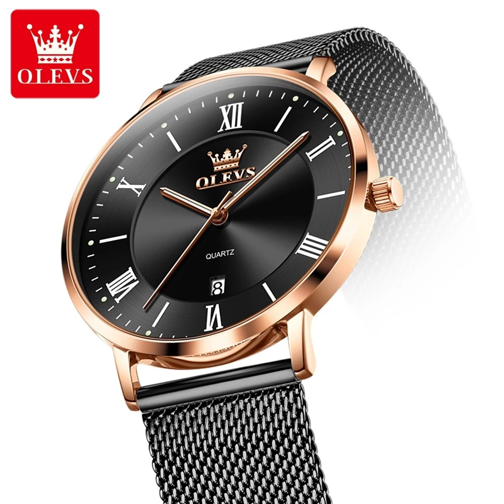 OLEVS 5623 Original Man Watch Ultra Thin Simple Mesh Steel Strap Quartz Watches for Men Auto Date Waterproof Luminous Mens Watch