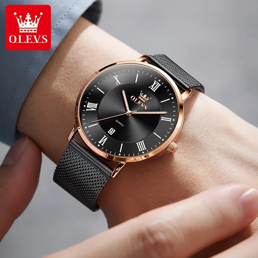 OLEVS 5623 Original Man Watch Ultra Thin Simple Mesh Steel Strap Quartz Watches for Men Auto Date Waterproof Luminous Mens Watch