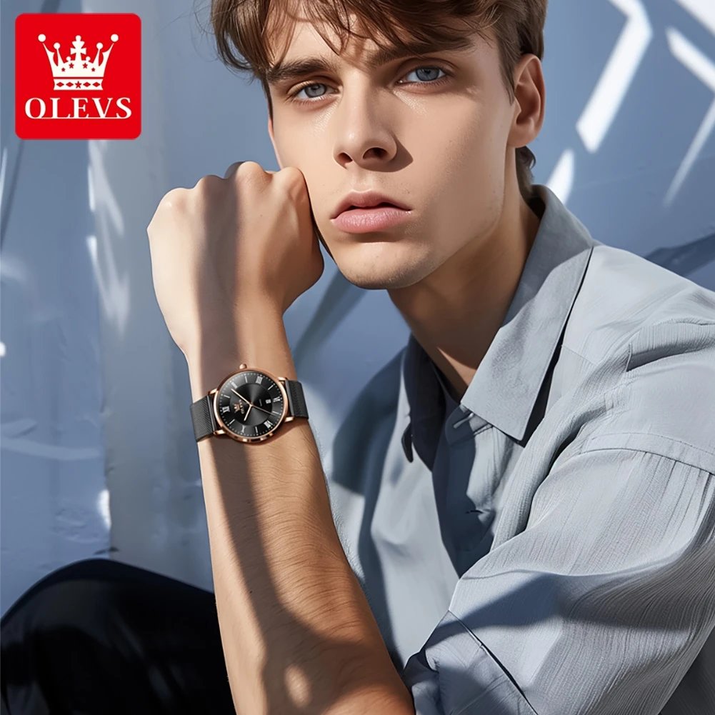 OLEVS 5623 Original Man Watch Ultra Thin Simple Mesh Steel Strap Quartz Watches for Men Auto Date Waterproof Luminous Mens Watch