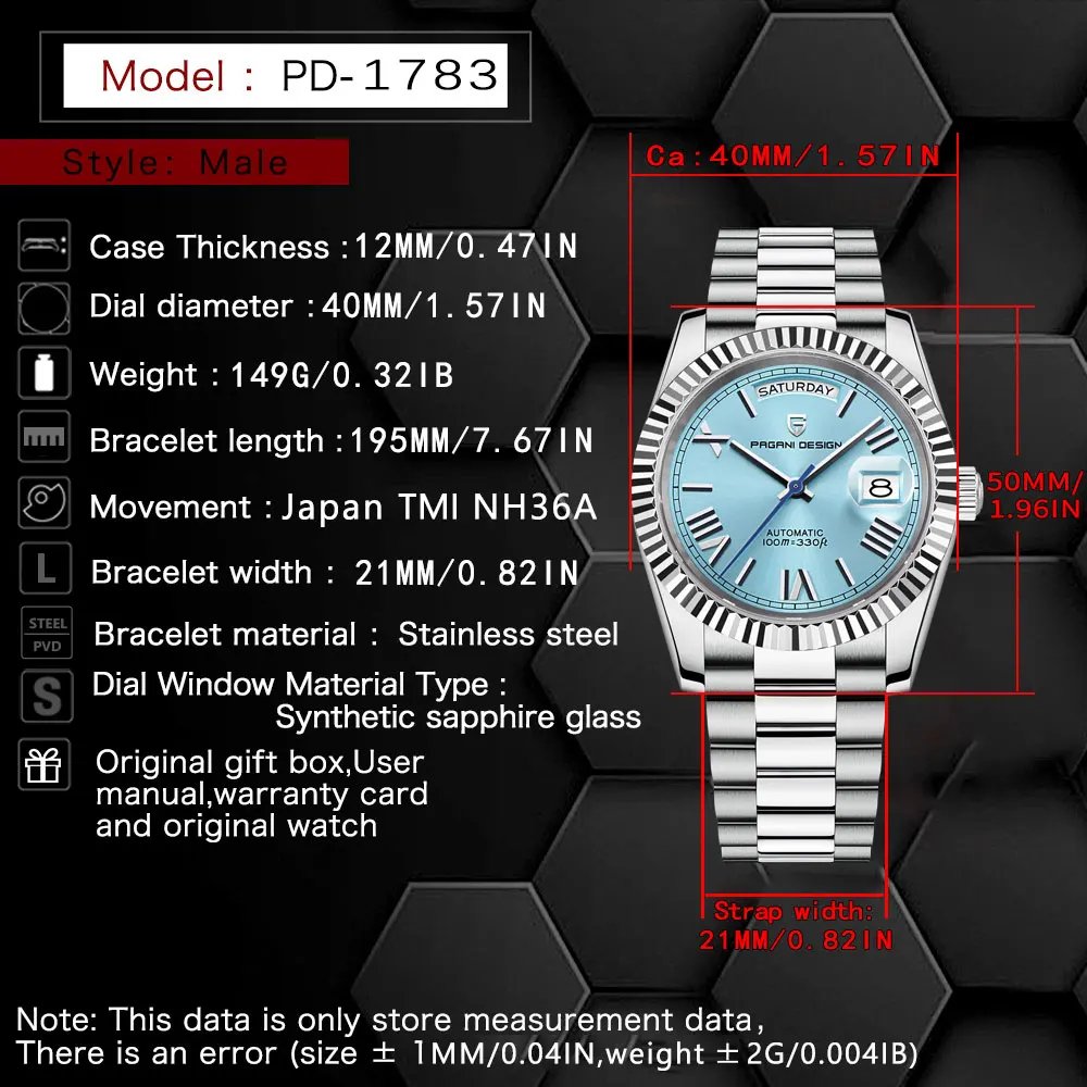 2023 New PAGANI DESIGN DD40 Watch for man Luxury automatic movement Watch AR Sapphire Glass NH36A Date Wristwatch Reloj hombre