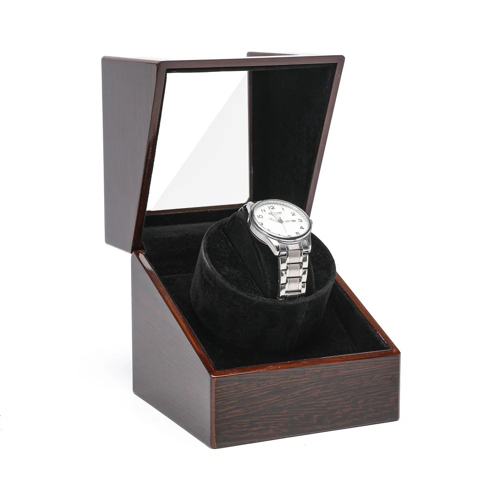 Embers Luxry Single Watch Winder Battery Wooden Shaker Watch Box Automatic Winder Glass Storage Case Mabuchi Motro