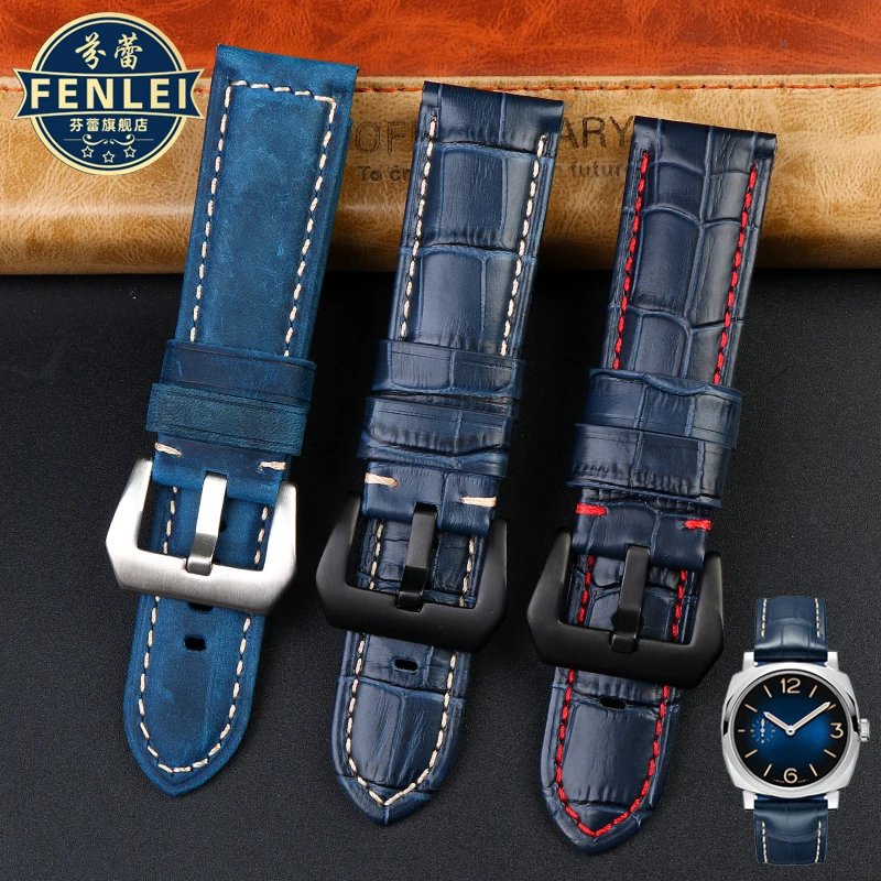 High quality Waterproof Watch band For Panerai PAM688 441/1313 Cowhide Leather Men's blue Watch Strap accessories 22MM 24mm 26mm