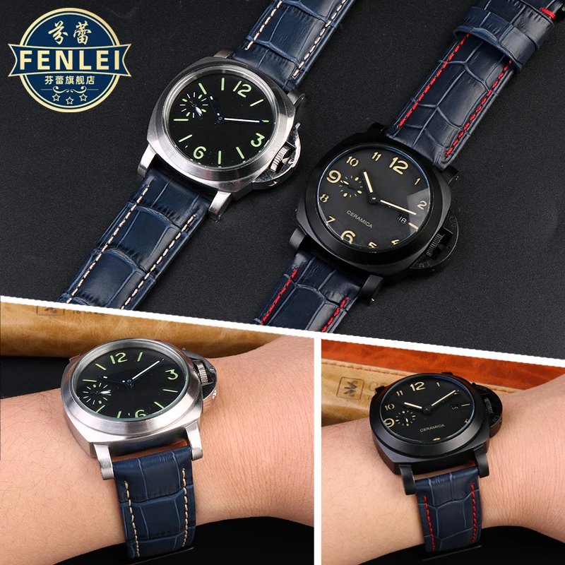 High quality Waterproof Watch band For Panerai PAM688 441/1313 Cowhide Leather Men's blue Watch Strap accessories 22MM 24mm 26mm