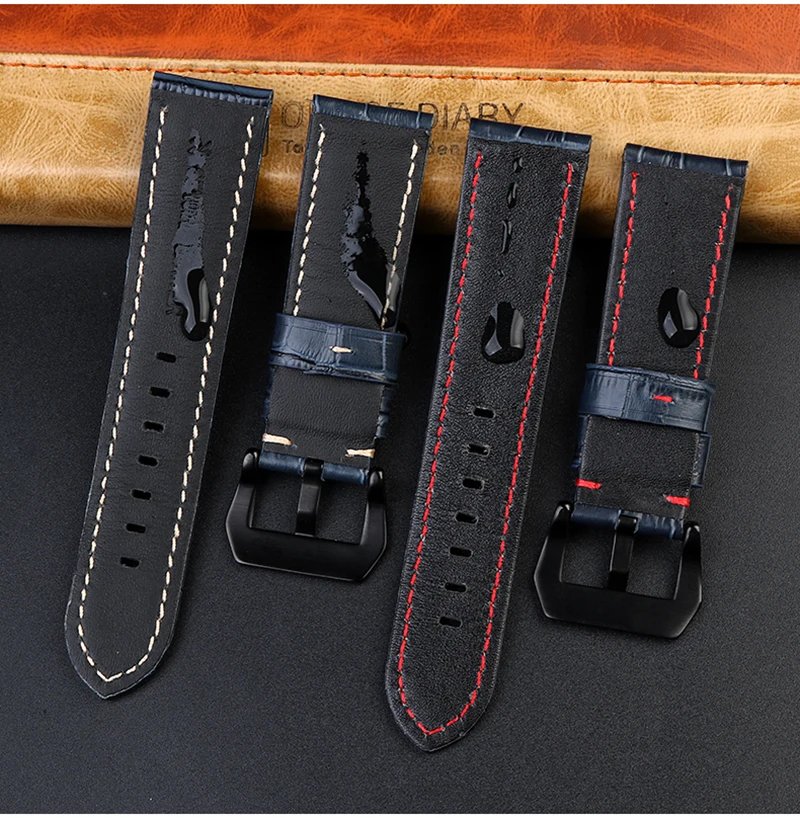 High quality Waterproof Watch band For Panerai PAM688 441/1313 Cowhide Leather Men's blue Watch Strap accessories 22MM 24mm 26mm