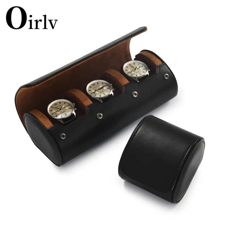 Oirlv 3-Slot Watch Roll Travel Case Portable Vintage Leather Watch Display Case Watch Storage Box Watch Organizers of Men Gift
