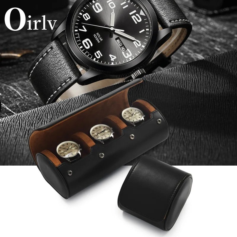 Oirlv 3-Slot Watch Roll Travel Case Portable Vintage Leather Watch Display Case Watch Storage Box Watch Organizers of Men Gift