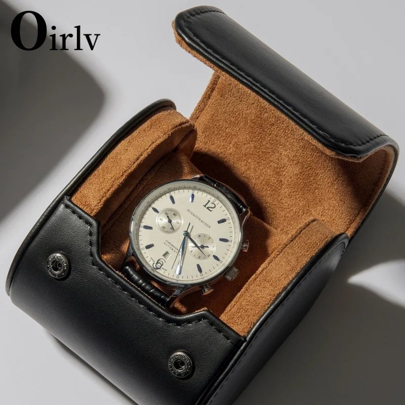 Oirlv 3-Slot Watch Roll Travel Case Portable Vintage Leather Watch Display Case Watch Storage Box Watch Organizers of Men Gift