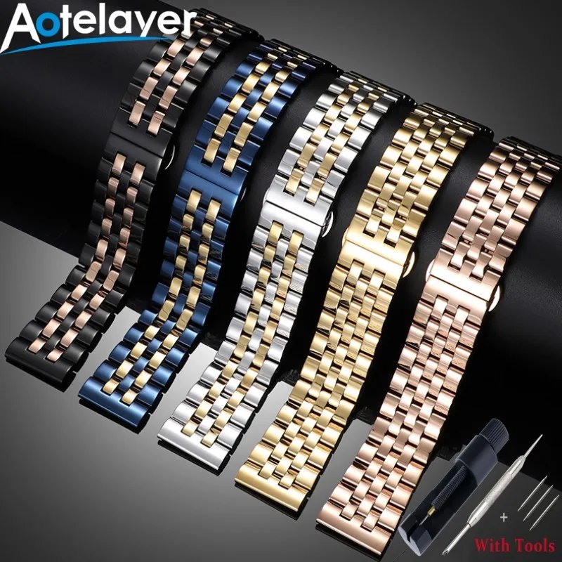 20mm 22mm Stainless Steel Watchband Metal Folding Watch Buckle Watch Band Strap Bracelet Watch Accessories with Tool