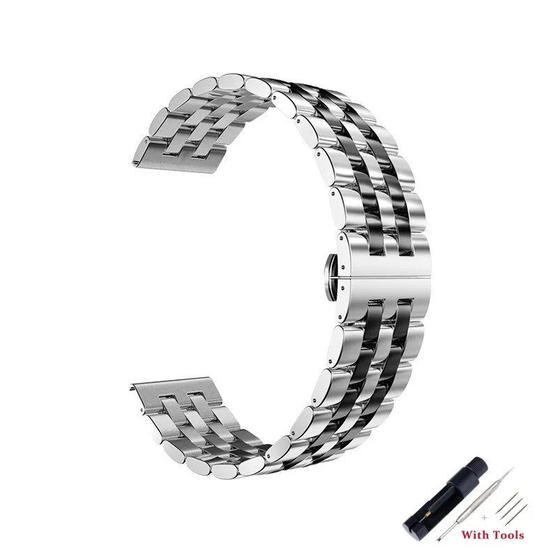 20mm 22mm Stainless Steel Watchband Metal Folding Watch Buckle Watch Band Strap Bracelet Watch Accessories with Tool