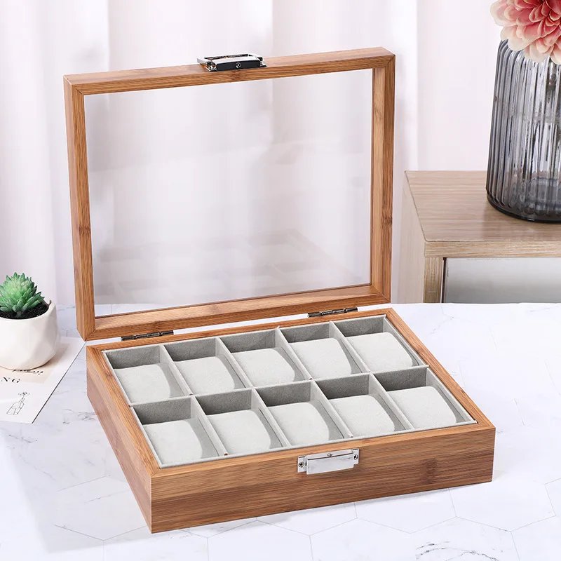 3,6,10 12 Slots Bammboo Wooden Watch Collection Box Case Wrist Watch Storage Case for Women & Men
