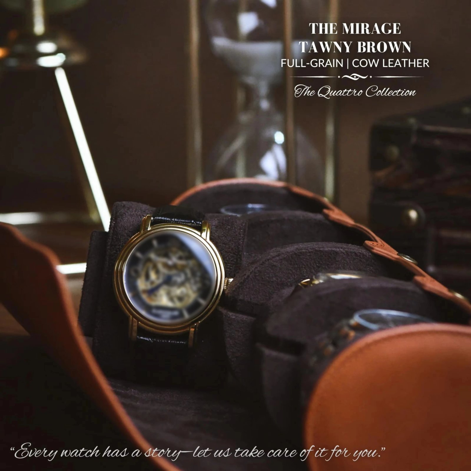 4 Slot Watch Travel Case for Men – PU Leather Watch Roll Case Storage for Travel - Watch Organizer for Men & Women