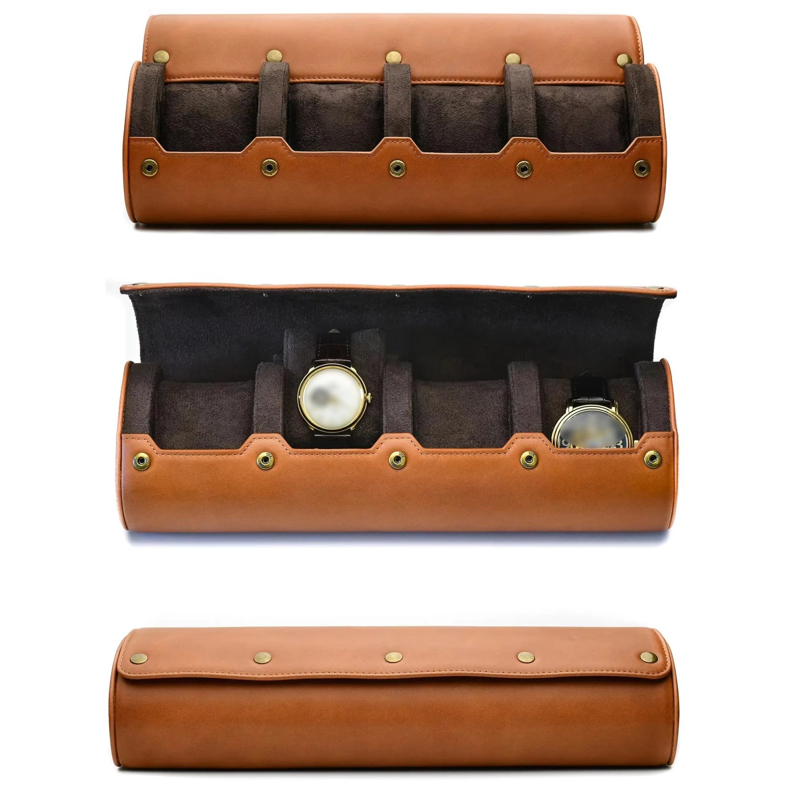 4 Slot Watch Travel Case for Men – PU Leather Watch Roll Case Storage for Travel - Watch Organizer for Men & Women