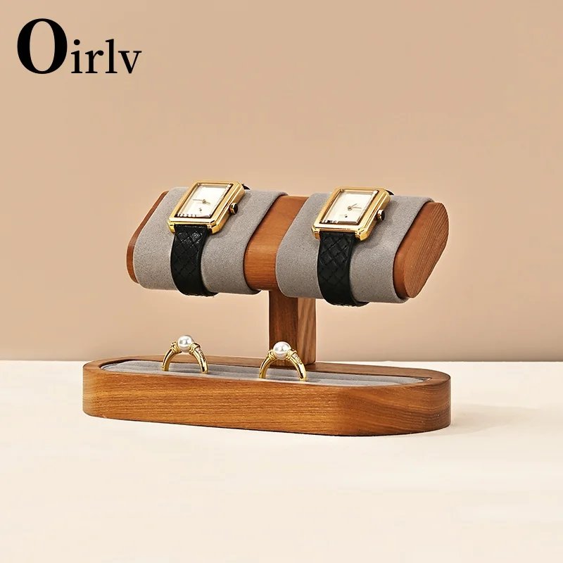Oirlv T Shaped Fashion Wood Watch Display Stand with Microfiber Jewelry Organizer Rack Bracelet Ring Storage Watch Holder New
