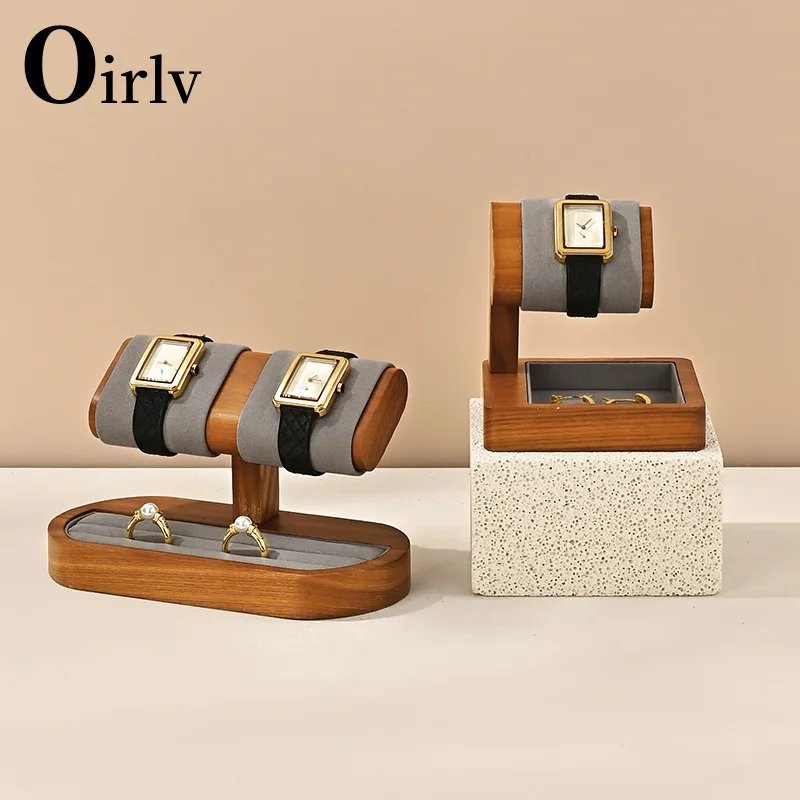 Oirlv T Shaped Fashion Wood Watch Display Stand with Microfiber Jewelry Organizer Rack Bracelet Ring Storage Watch Holder New