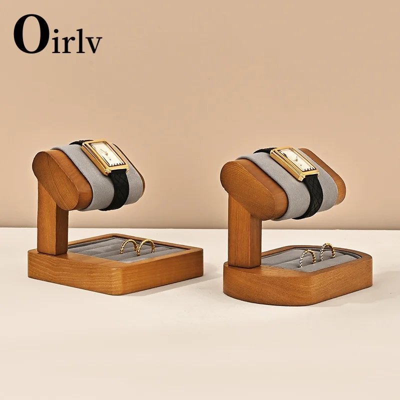 Oirlv T Shaped Fashion Wood Watch Display Stand with Microfiber Jewelry Organizer Rack Bracelet Ring Storage Watch Holder New