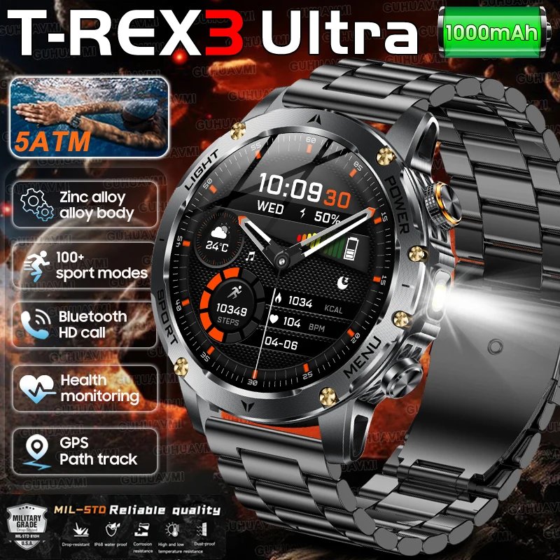2025 New Military T-Rex 3 Ultra 1000mAh Battery Smart Watch 5ATM Waterproof Flashlight Heart Rate Sports tracker Smartwatch Men 2025 New Military T-Rex 3 Ultra 1000mAh Battery Smart Watch 5ATM Waterproof Flashlight Heart Rate Sports tracker Smartwatch Men