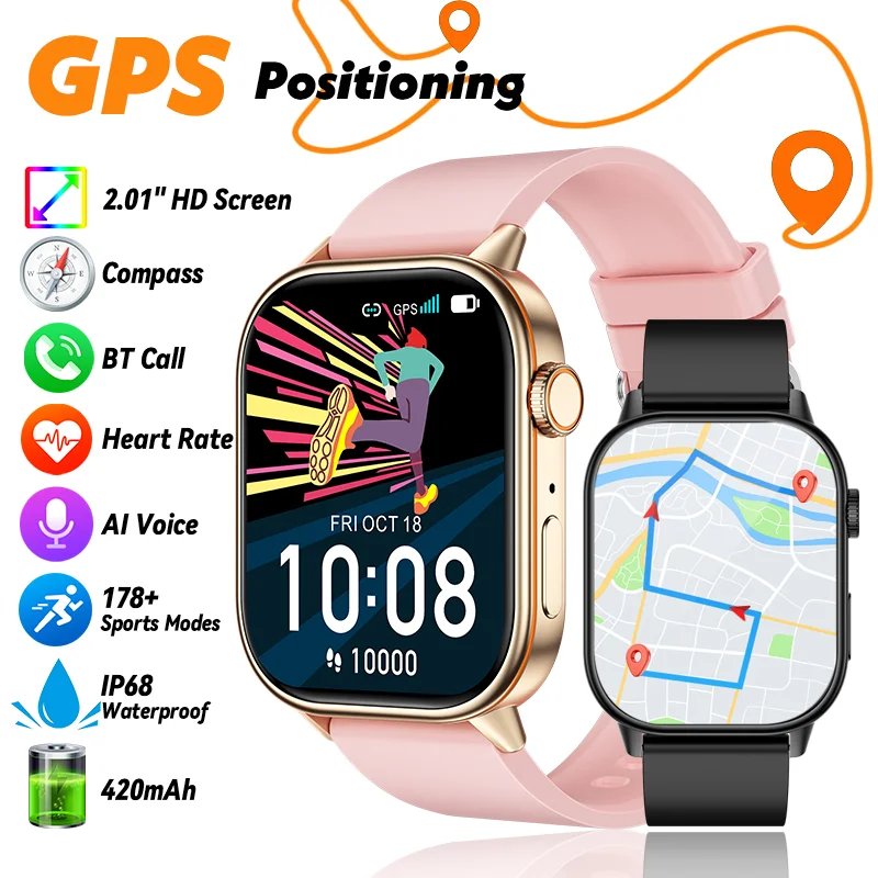 LIGE 2025 For Android IOS GPS Smart Watch Women 2.01″ HD Screen Heart Rate Bluetooth Call Compass IP68 Waterproof Men Smartwatch LIGE 2025 For Android IOS GPS Smart Watch Women 2.01