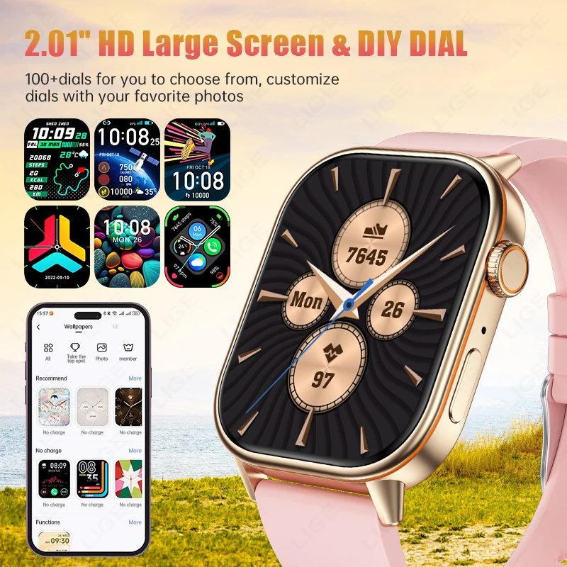 LIGE 2025 For Android IOS GPS Smart Watch Women 2.01″ HD Screen Heart Rate Bluetooth Call Compass IP68 Waterproof Men Smartwatch LIGE 2025 For Android IOS GPS Smart Watch Women 2.01