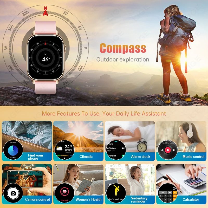 LIGE 2025 For Android IOS GPS Smart Watch Women 2.01″ HD Screen Heart Rate Bluetooth Call Compass IP68 Waterproof Men Smartwatch LIGE 2025 For Android IOS GPS Smart Watch Women 2.01
