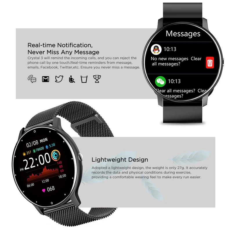 For Android IOS Smart Bracelet Women Smartwatch Men Heart Rate Blood Oxygen Waterproof Sport Smart Band Watch For Ladies +Gift
