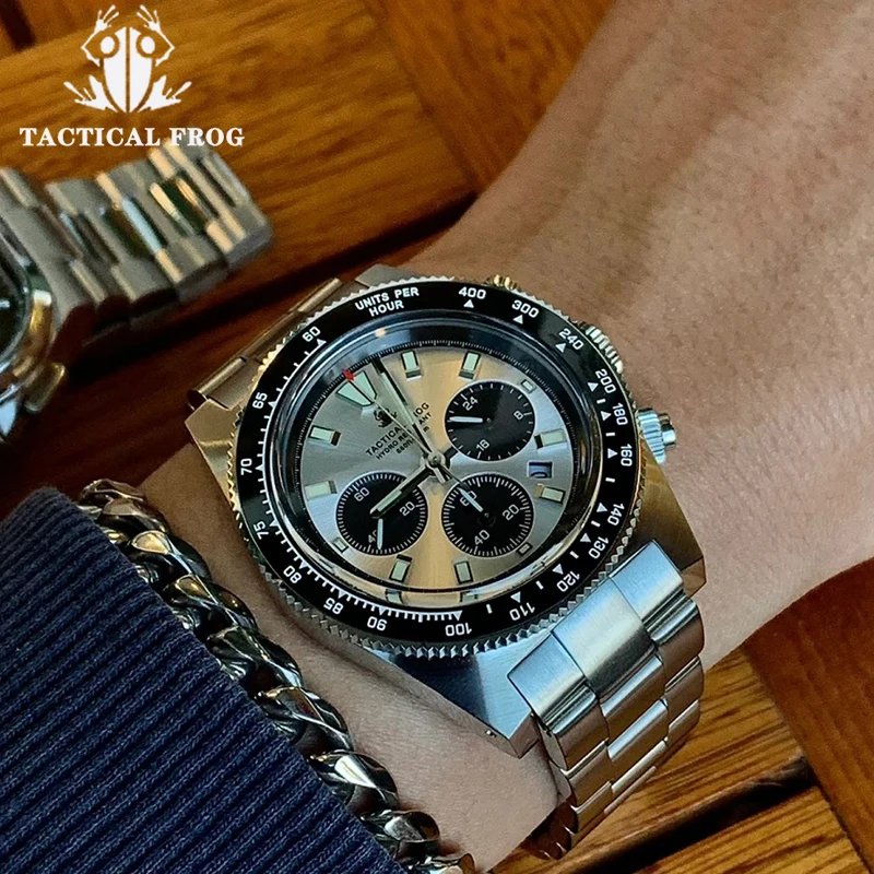 Tactical Frog 41mm Men’s Chronograph Watch VS75 Solar Quartz Movement Waterproof Sapphire Green C3 Luminous Quartz Wristwatch Tactical Frog 41mm Men's Chronograph Watch VS75 Solar Quartz Movement Waterproof Sapphire Green C3 Luminous Quartz Wristwatch