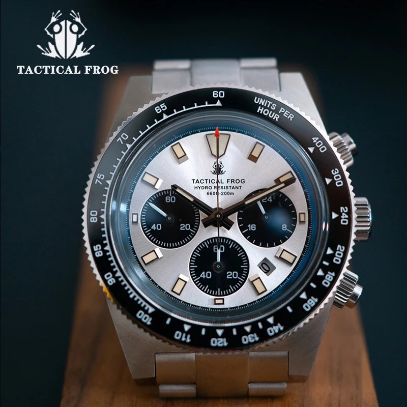 Tactical Frog 41mm Men’s Chronograph Watch VS75 Solar Quartz Movement Waterproof Sapphire Green C3 Luminous Quartz Wristwatch Tactical Frog 41mm Men's Chronograph Watch VS75 Solar Quartz Movement Waterproof Sapphire Green C3 Luminous Quartz Wristwatch