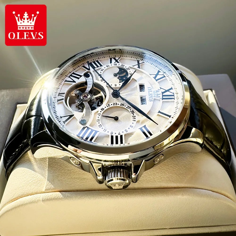 OLEVS 7013 Men’s Watch Fashion Moon Phase Mechanical Watch For Men Waterproof Roman Scale Hollow Flywheel Automatic Hand Clock OLEVS 7013 Men's Watch Fashion Moon Phase Mechanical Watch For Men Waterproof Roman Scale Hollow Flywheel Automatic Hand Clock