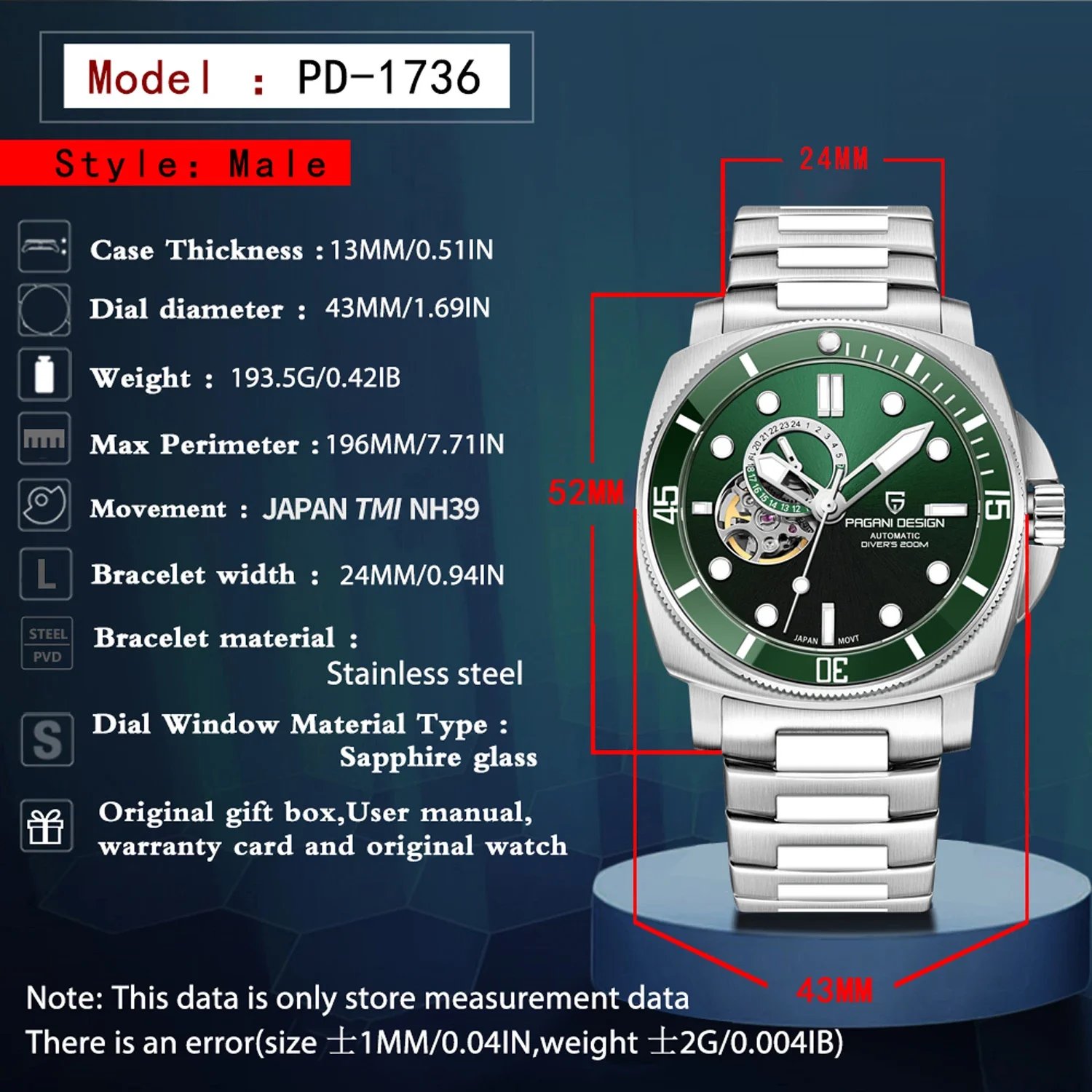2024 New PAGANI DESIGN Men Mechanical Wristwatches Luxury Mens Watches Automatic Watch For Men Sapphire Mirror Waterproof Sports