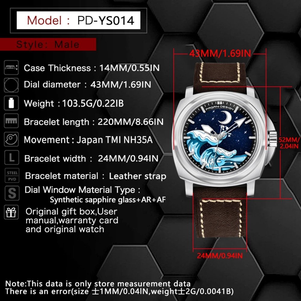 PAGANI DESIGN 2024 43MM Men's Automatic Mechanical Watches NH35A Stainless Steel Adventure Diving Clock relogios masculino