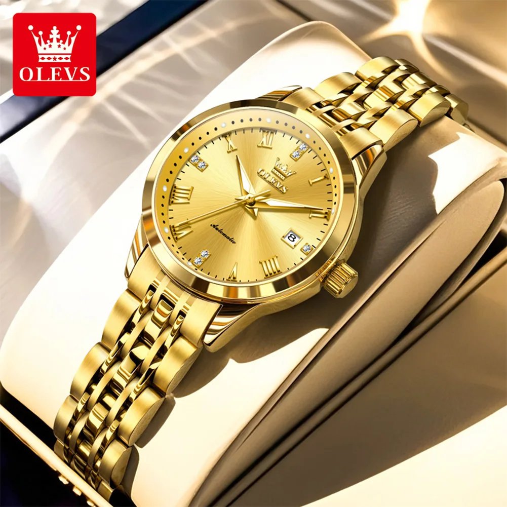 OLEVS 7062 Women's Watches Stainless Steel Luxury Ladies Waterproof Wristwatch Original Automatic Mechanical Watch for Women New