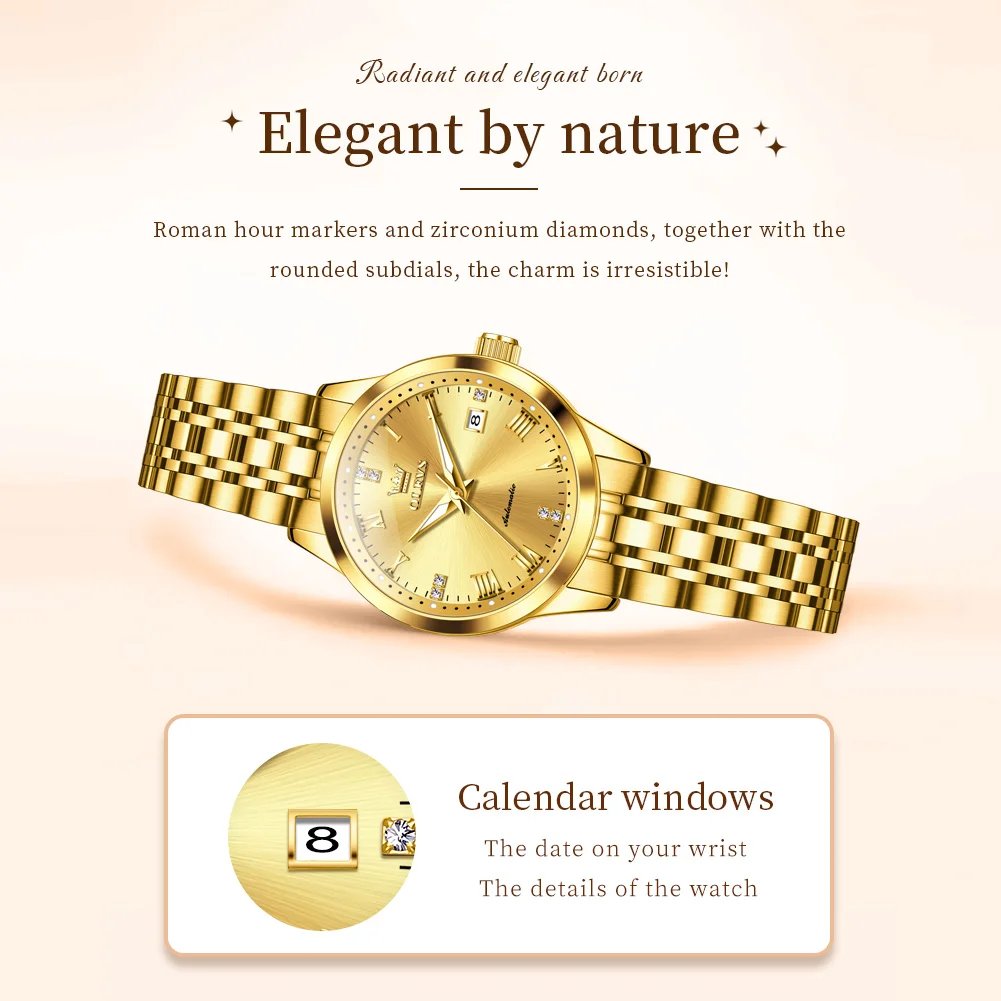 OLEVS 7062 Women's Watches Stainless Steel Luxury Ladies Waterproof Wristwatch Original Automatic Mechanical Watch for Women New