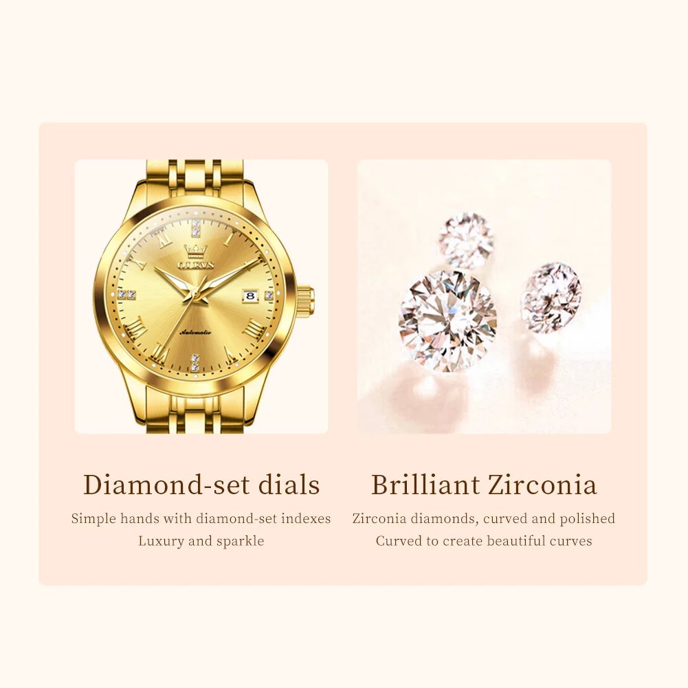 OLEVS 7062 Women's Watches Stainless Steel Luxury Ladies Waterproof Wristwatch Original Automatic Mechanical Watch for Women New