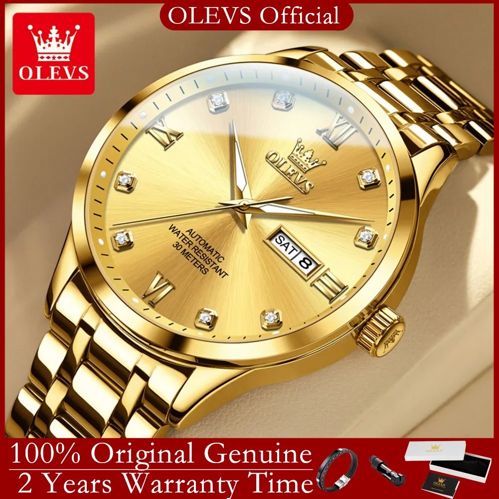OLEVS 9946 Original Men's Watches Waterproof Luminous Stainless Steel Dual Calendar Business Automatic Mechanical Watch for Man