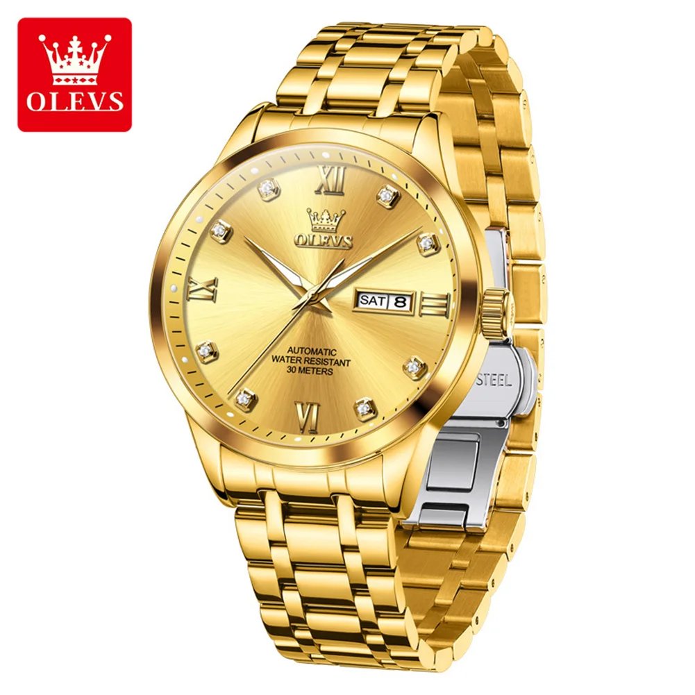 OLEVS 9946 Original Men's Watches Waterproof Luminous Stainless Steel Dual Calendar Business Automatic Mechanical Watch for Man