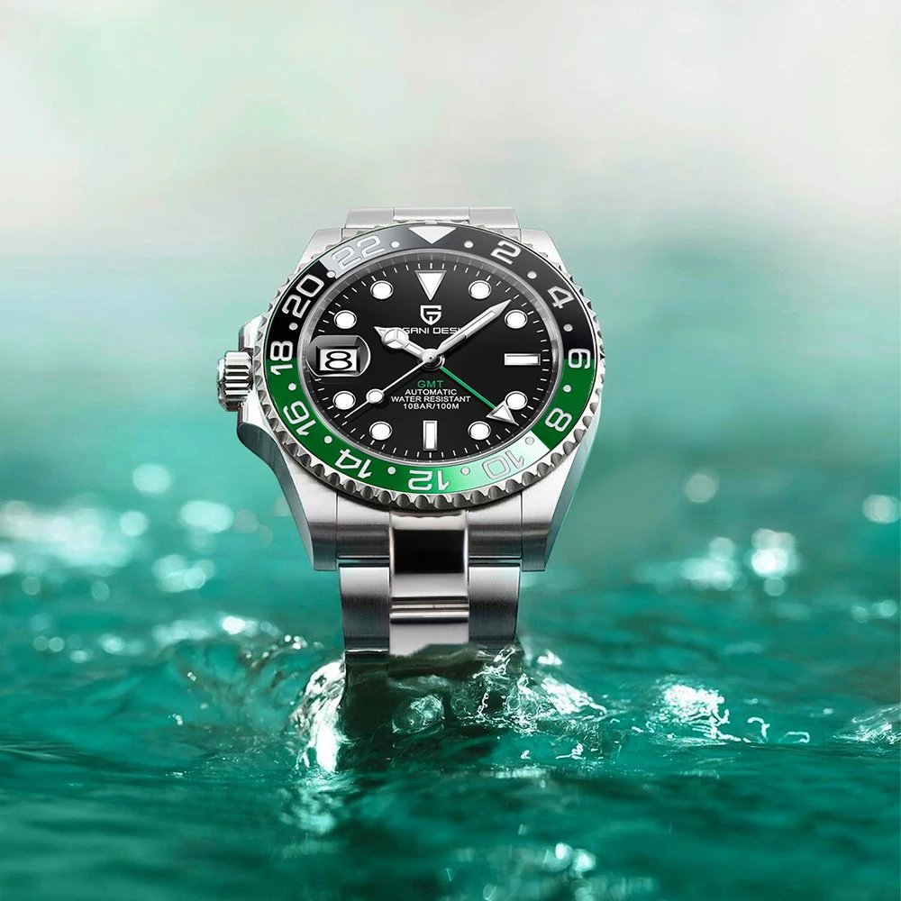 2022 PAGANI DESIGN New Business Left Crown Men Mechanical Wristwatches 100M Waterproof Sapphire Glass PD-1662 GMT Watch for Men