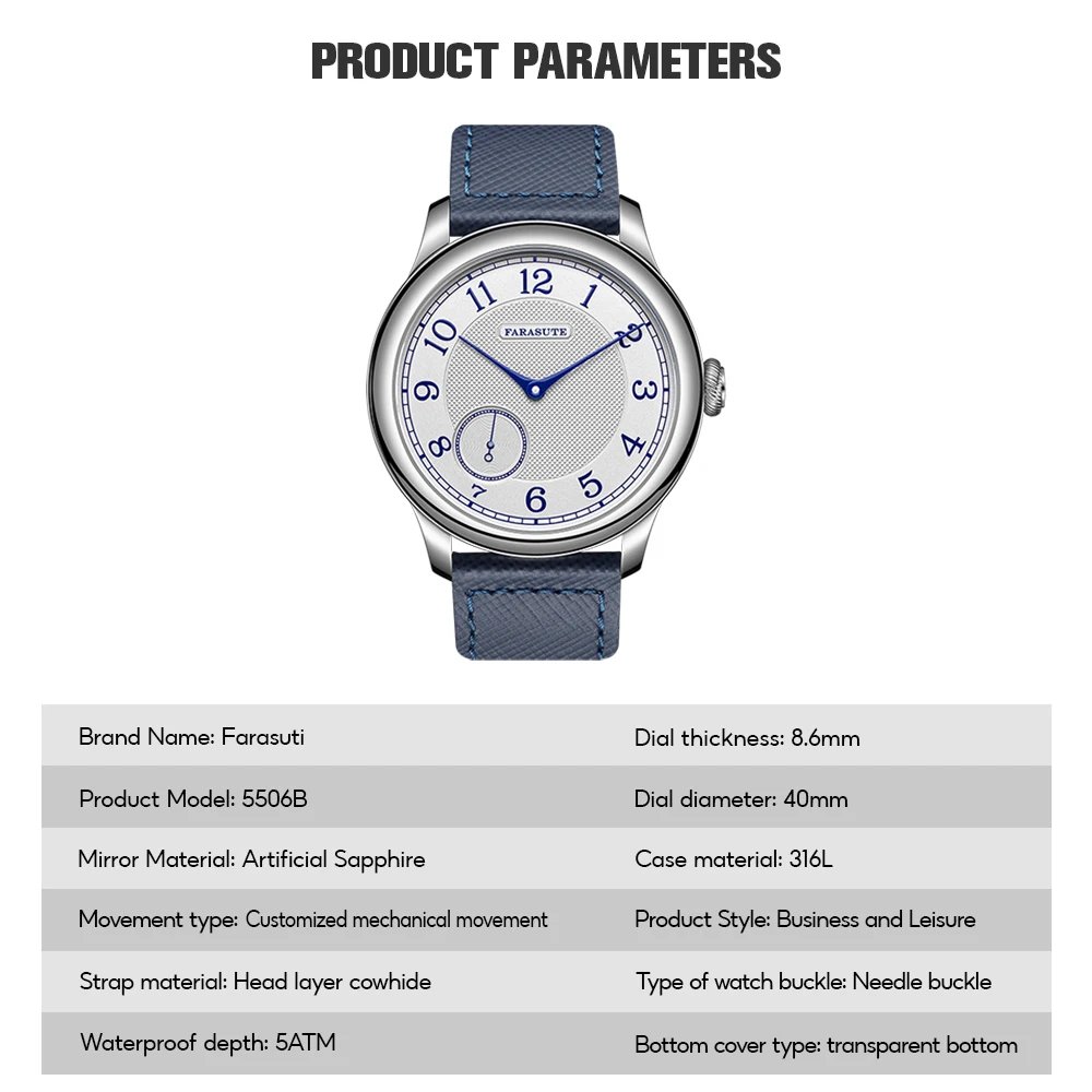 FARASUTE NEW Machinery Men Watch Salmon Dial St17 Manual Mechanical Watch Small Second Vintage Bonklip Bracelet FARASUTE NEW Machinery Men Watch Salmon Dial St17 Manual Mechanical Watch Small Second Vintage Bonklip Bracelet