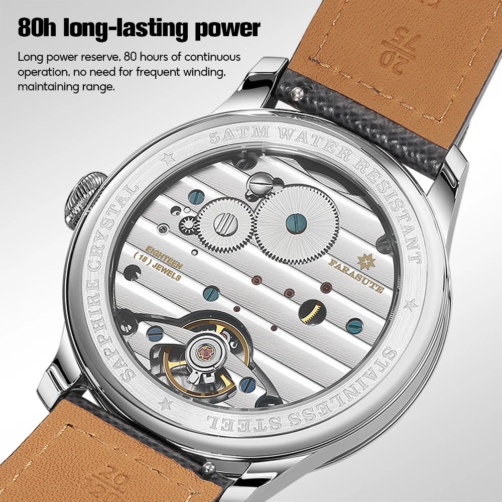 FARASUTE NEW Machinery Men Watch Salmon Dial St17 Manual Mechanical Watch Small Second Vintage Bonklip Bracelet FARASUTE NEW Machinery Men Watch Salmon Dial St17 Manual Mechanical Watch Small Second Vintage Bonklip Bracelet