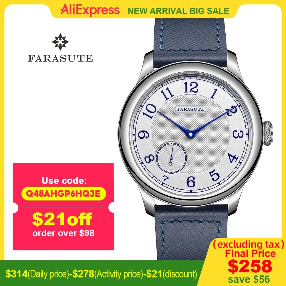 FARASUTE NEW Machinery Men Watch Salmon Dial St17 Manual Mechanical Watch Small Second Vintage Bonklip Bracelet FARASUTE NEW Machinery Men Watch Salmon Dial St17 Manual Mechanical Watch Small Second Vintage Bonklip Bracelet