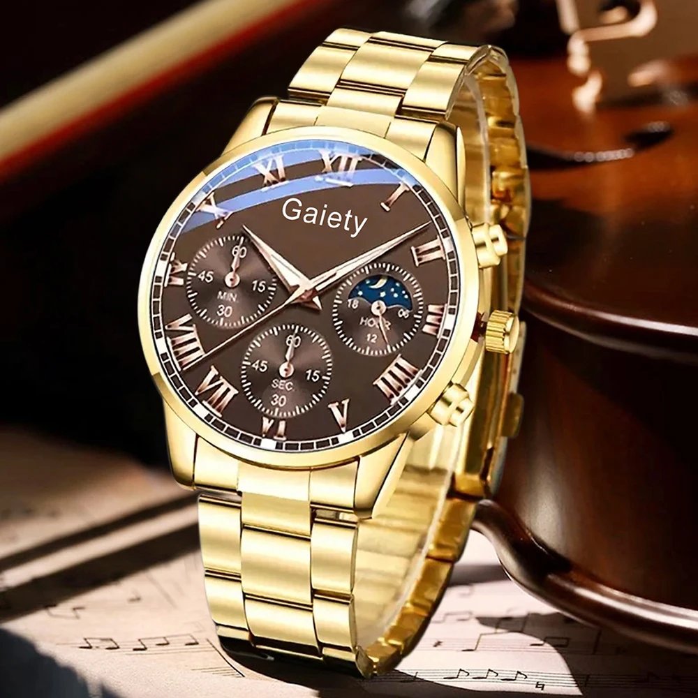 2/4PCS Men's Watch Set Fashion Trend Classic Roman Digital Scale Quartz Watch Jewelry Set Suitable for Daily Clothing Matching