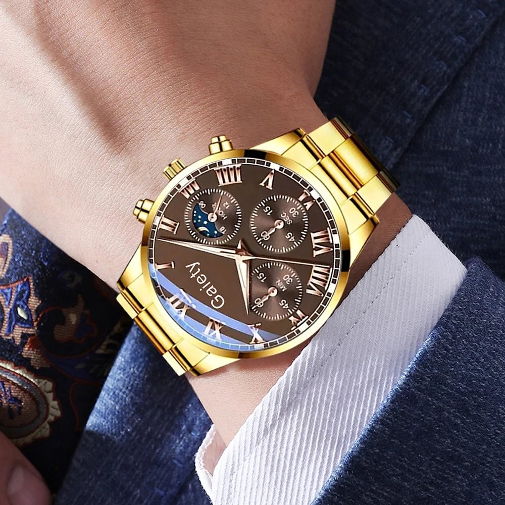 2/4PCS Men's Watch Set Fashion Trend Classic Roman Digital Scale Quartz Watch Jewelry Set Suitable for Daily Clothing Matching