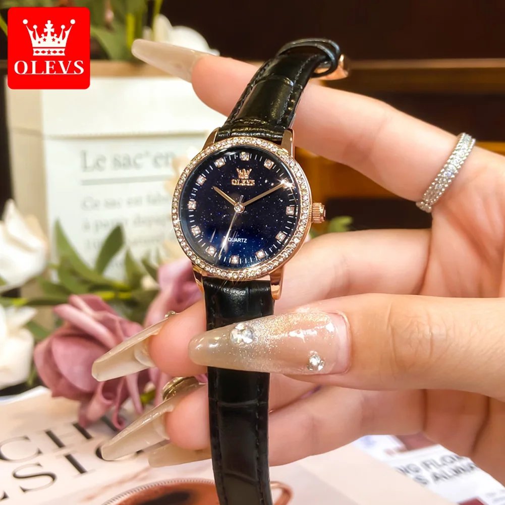 OLEVS Original Brand Fashion Women's watches Starry Sky Dial Quartz Watch for Ladies Elegant Waterproof Bracelet Gift Box Set