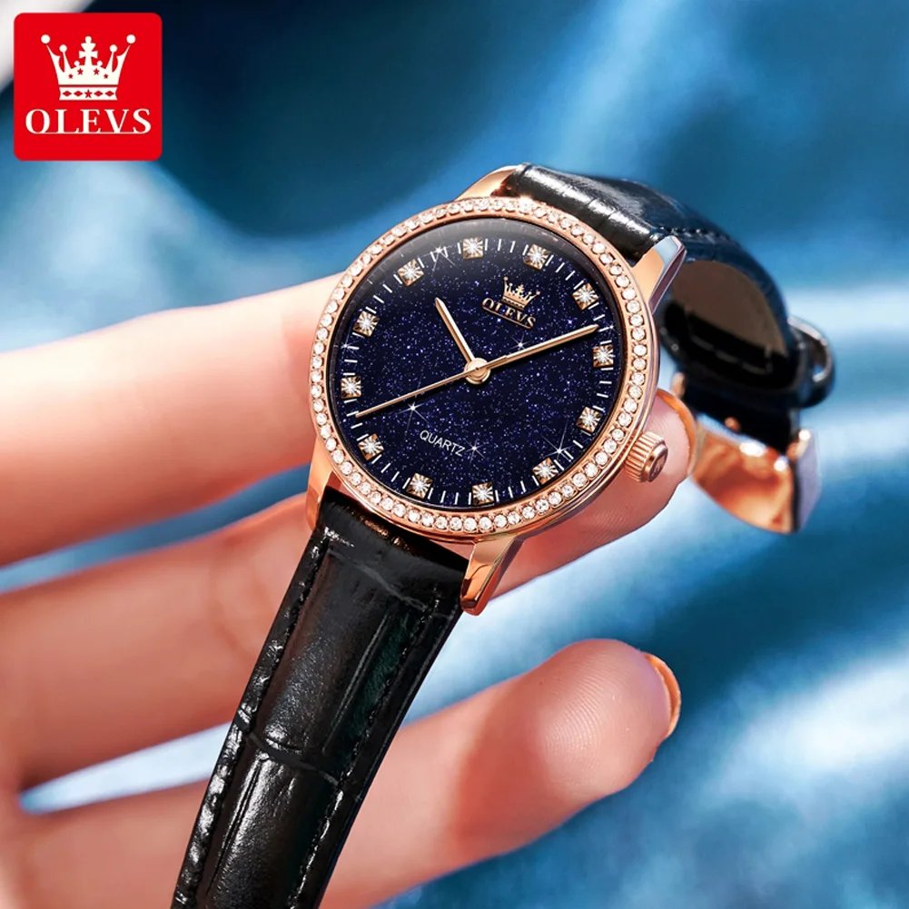 OLEVS Original Brand Fashion Women's watches Starry Sky Dial Quartz Watch for Ladies Elegant Waterproof Bracelet Gift Box Set