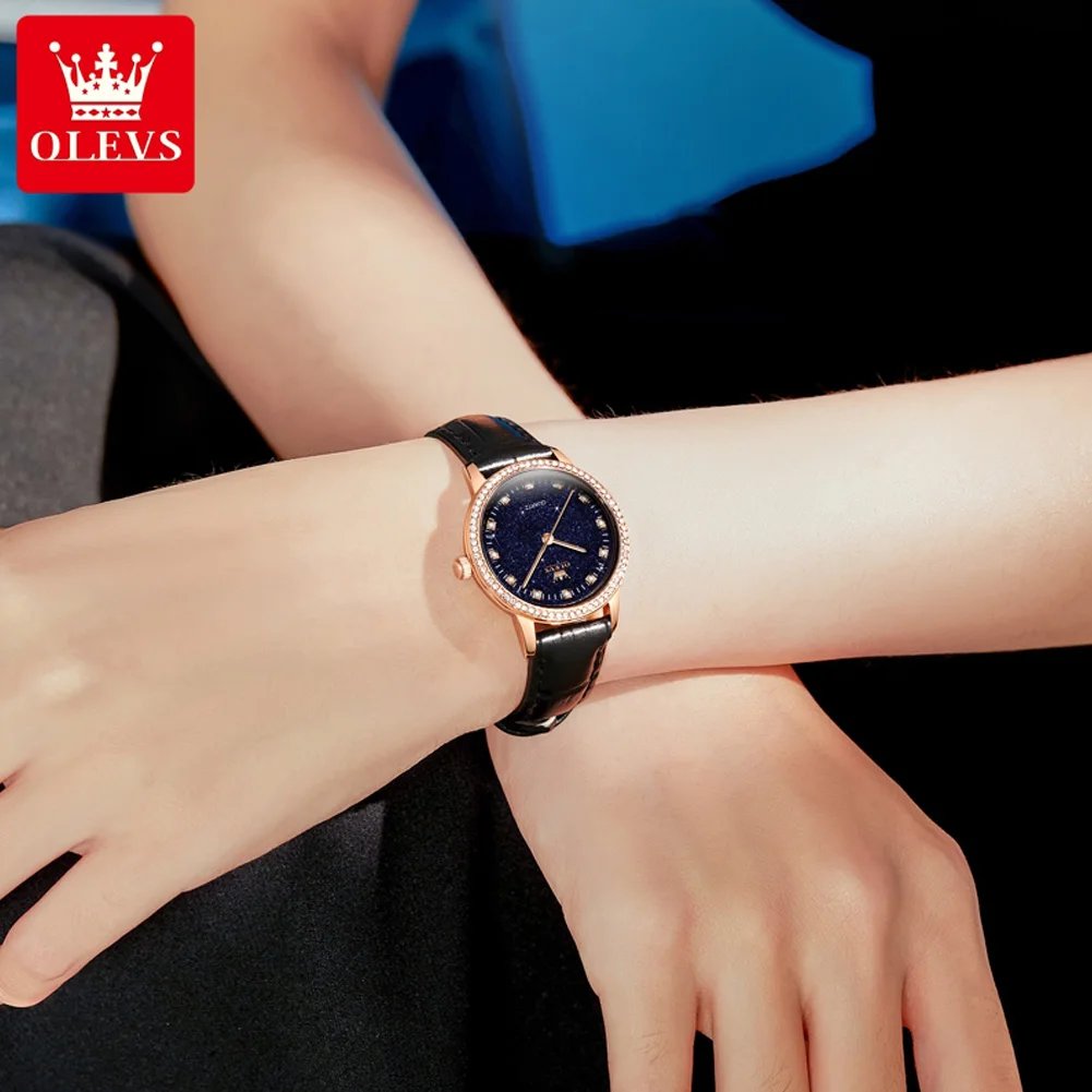 OLEVS Original Brand Fashion Women's watches Starry Sky Dial Quartz Watch for Ladies Elegant Waterproof Bracelet Gift Box Set