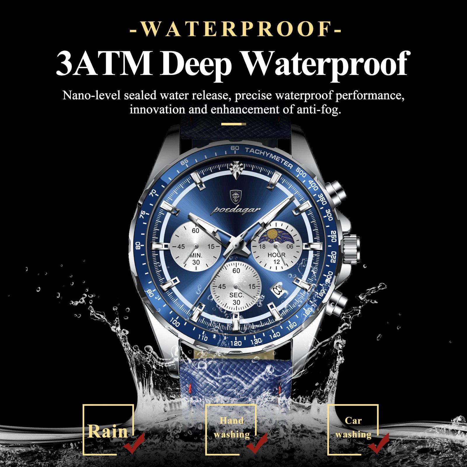 POEDAGAR Original Luxury Men Clock Fashion Luminous Waterproof Chronograph Date Watch For Man Leather Quartz Men's Watches Reloj